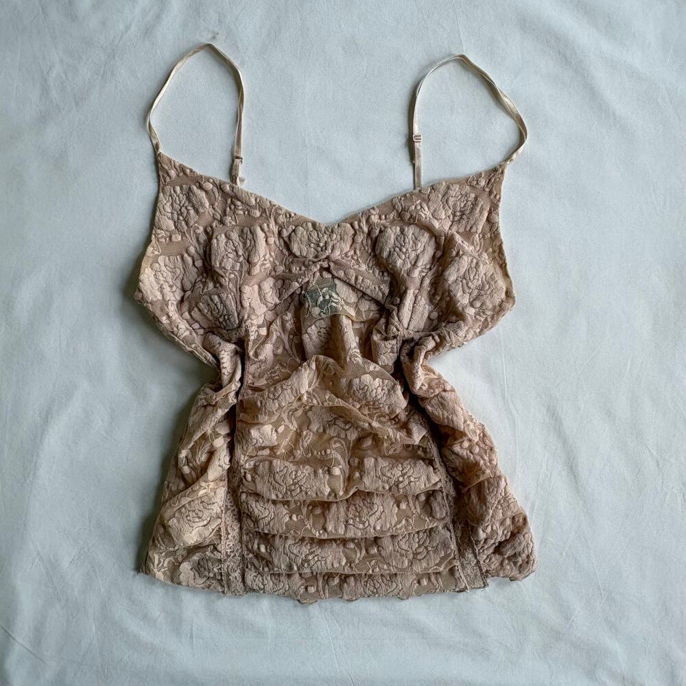 Y2K Lace Cami MNG Mango Cream Ruffle Top - Size S